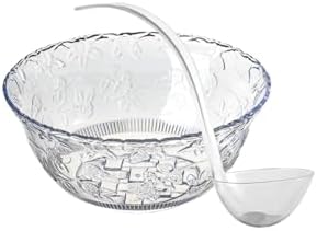 S.G Premium Quality Plastic Punch Bowl with Ladle - 2 Gallon Punch Bowl with Ladle - Embroidered Design 8 Quart