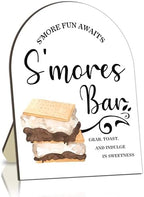 S'more Bar Signs, S'more Station Welcome Wooden Sign, Roast a Marshmallow Entrance Greeting Stand Sign Decor