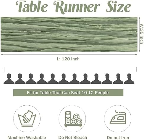 Sage Green 10FT Cheesecloth Table Runner Boho Gauze Fabric Table Runner Rustic Sheer Runner for Wedding Bridal, alternate