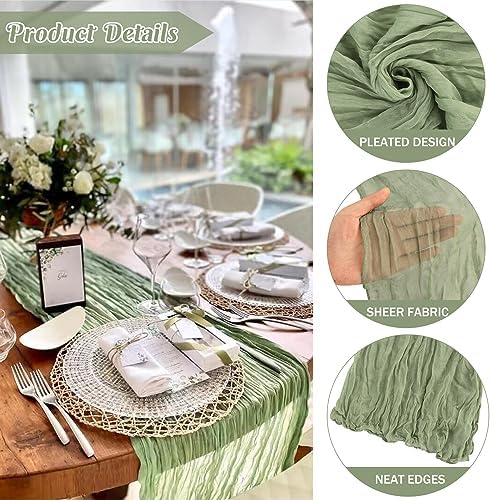 Sage Green 10FT Cheesecloth Table Runner Boho Gauze Fabric Table Runner Rustic Sheer Runner for Wedding Bridal, alternate