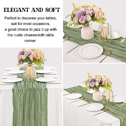 Sage Green 10FT Cheesecloth Table Runner Boho Gauze Fabric Table Runner Rustic Sheer Runner for Wedding Bridal, alternate