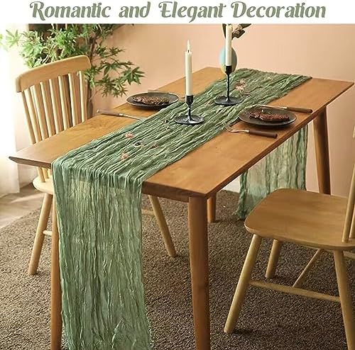 Sage Green 10FT Cheesecloth Table Runner Boho Gauze Fabric Table Runner Rustic Sheer Runner for Wedding Bridal, alternate