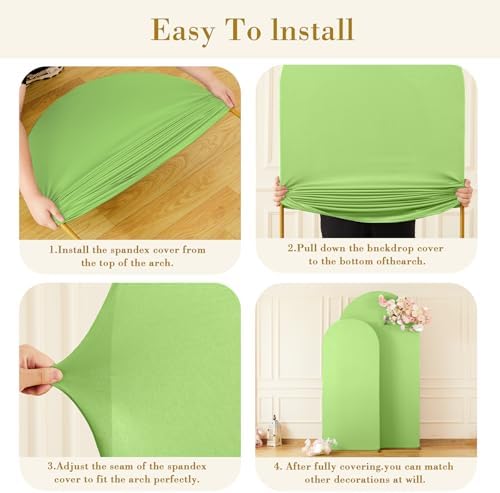Sage Green Arch Cover 2 Set-7.2 and 6ft Arch Backdrop Cover Spandex Fitted Wedding Arch Stand Covers for, alternate view 6