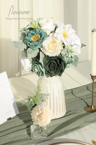 Sage Green Artificial Flowers Fake Roses Peonies Dahlia Greenery Combo Box Set for DIY Wedding Bouquets Bridal, alternate