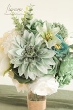 Sage Green Artificial Flowers Fake Roses Peonies Dahlia Greenery Combo Box Set for DIY Wedding Bouquets Bridal, alternate