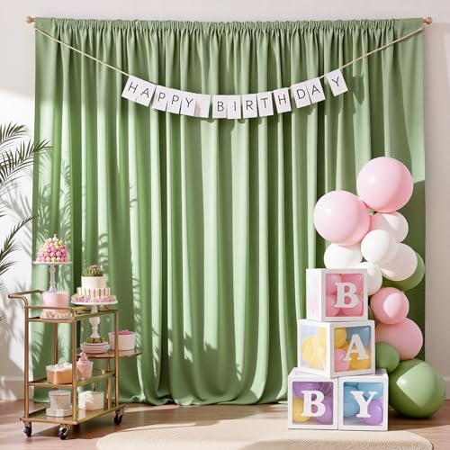 Sage Green Backdrop Curtain - 20x10FT Back Drop Curtains for Parties Wrinkle-Free Soft Polyester Backdrop, alternate view 3