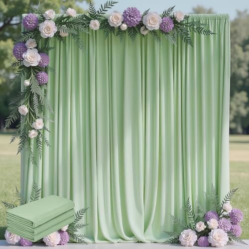 Sage Green Backdrop Curtain Drapes for Parties, 3Pack 10x10FT in (3 Pack)10FTx10FT in Sage Green