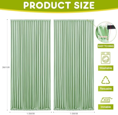 Sage Green Backdrop Curtain for Parties Backdrop Drapes 10x10FT in 10FTx10FT in Sage Green, alternate view 2