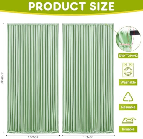 Sage Green Backdrop Curtain for Parties Backdrop Drapes 10x8FT in 10FTx8FT in Sage Green, alternate view 2