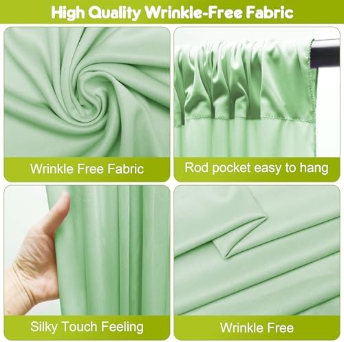 Sage Green Backdrop Curtain for Parties Backdrop Drapes 10x8FT in 10FTx8FT in Sage Green, alternate view 3
