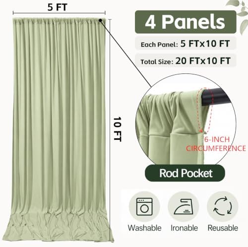 Sage Green Backdrop Curtains, 4 Panels, 5FT x 10FT Each, Wrinkle-Resistant in 5ft X 10ft (4 Panels) in Sage, alternate view 4
