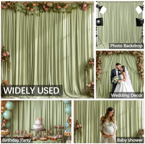 Sage Green Backdrop Curtains, 4 Panels, 5FT x 10FT Each, Wrinkle-Resistant in 5ft X 10ft (4 Panels) in Sage, alternate view 5