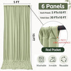 Sage Green Backdrop Curtains, 6 Panels, 5FT x 10FT Each, Wrinkle-Resistant in 5ft X 10ft (6 Panels) in Sage, alternate view 2
