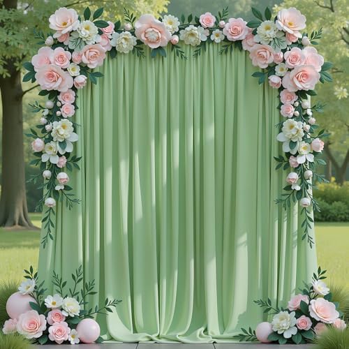 Sage Green Backdrop Curtains Drapes for Party Wedding 5x8FT 2 Panel in 5'(W) x 8'(H), 2 panels in Sage Green