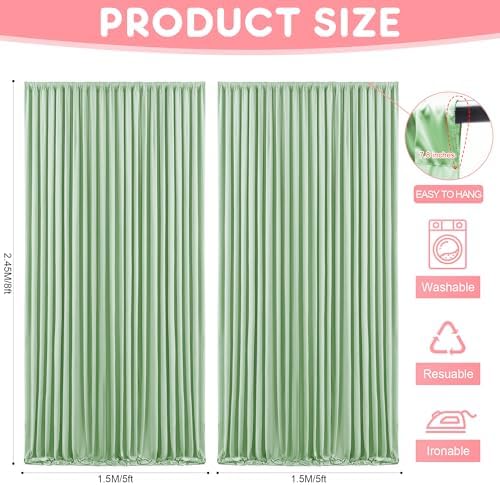 Sage Green Backdrop Curtains Drapes for Party Wedding 5x8FT 2 Panel in 5'(W) x 8'(H), 2 panels in Sage Green, alternate view