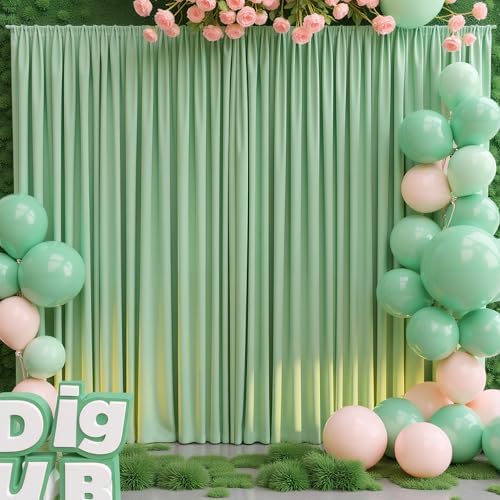Sage Green Backdrop Curtains Drapes for Party Wedding 5x8FT 2 Panel in 5'(W) x 8'(H), 2 panels in Sage Green, alternate view