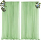 Sage Green Backdrop Curtains for Parties, Chiffon Photo Backdrop Drapes 2 Panels 5x10FT Sheer Outdoor Curtain