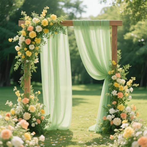 Sage Green Backdrop Curtains for Parties, Chiffon Photo Backdrop Drapes 2 Panels 5x10FT Sheer Outdoor Curtain, alternate view