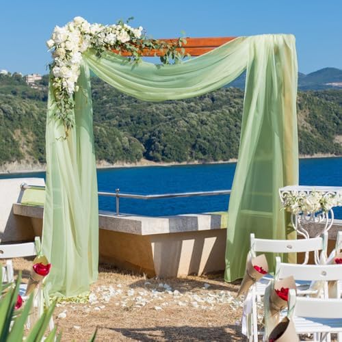 Sage Green Backdrop Curtains for Parties, Chiffon Photo Backdrop Drapes 2 Panels 5x10FT Sheer Outdoor Curtain, alternate view