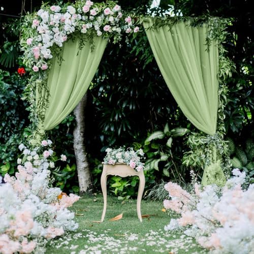 Sage Green Backdrop Curtains for Parties, Chiffon Photo Backdrop Drapes 2 Panels 5x10FT Sheer Outdoor Curtain, alternate view
