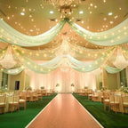 Sage Green Ceiling Drapes with Lights String for Weddings, 6 Panels 5ftx10ft Sheer Tulle Backdrop Photo, alternate view 2
