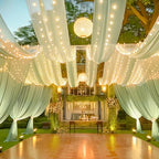 Sage Green Ceiling Drapes with Lights String for Weddings, 6 Panels 5ftx10ft Sheer Tulle Backdrop Photo, alternate view 6
