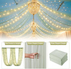 Sage Green Ceiling Drapes with Lights String for Weddings, 6 Panels 5ftx30ft Sheer Tulle Backdrop Photo, alternate view 4