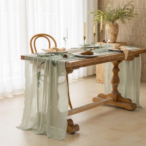Sage Green Cheesecloth Table Runner 120 Inches Fall Party Home Decorations, alternate view 2
