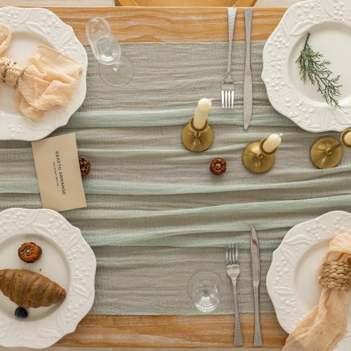 Sage Green Cheesecloth Table Runner 120 Inches Fall Party Home Decorations, alternate view 4