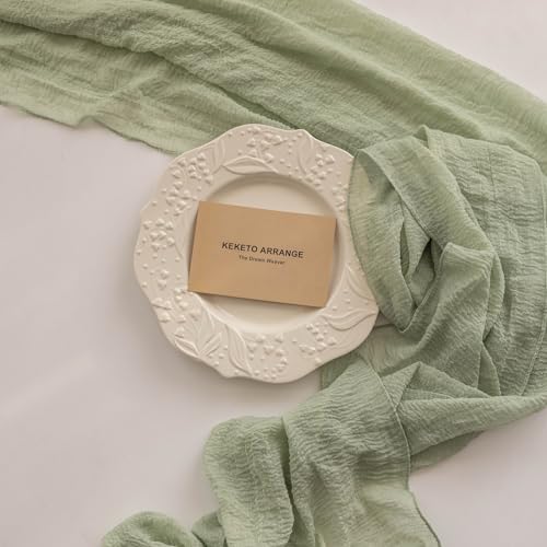 Sage Green Cheesecloth Table Runner 120 Inches Fall Party Home Decorations, alternate view 6