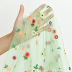 Sage Green Embroidery Daisy Gauze Table Runner 120 Inch 10FT in 28" x 120" in Sage Green, alternate view 6
