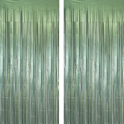 Sage Green Foil Fringe Streamers 8.2ft x 3.2ft 2 PCS in Sage Green