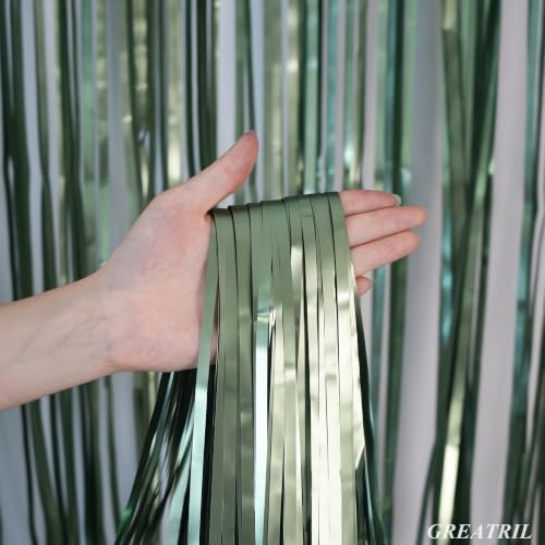 Sage Green Foil Fringe Streamers 8.2ft x 3.2ft 2 PCS in Sage Green, alternate view 2
