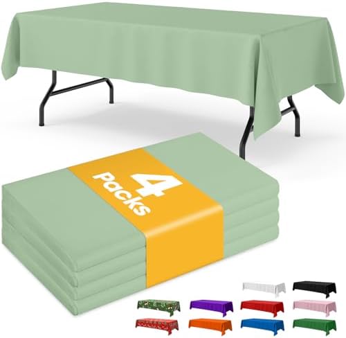 Sage Green Plastic Table Cloth Disposable, 4 Pack, 54 x 108 in