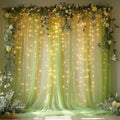 Sage Green Tulle Backdrop Curtain with Lights for Decor, 10x8FT in 10x8FT