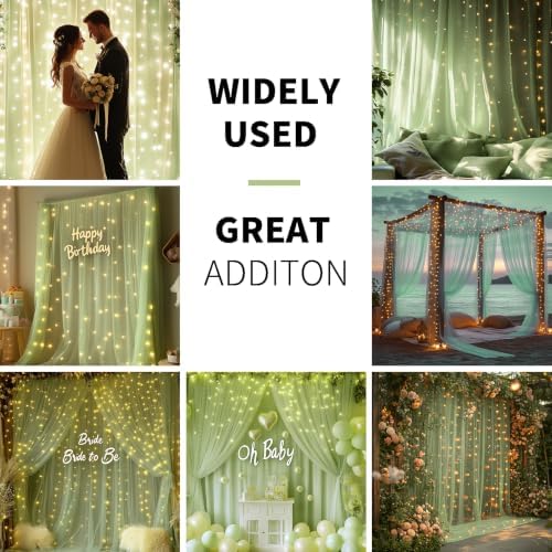 Sage Green Tulle Backdrop Curtain with Lights for Decor, 10x8FT in 10x8FT, alternate view 2