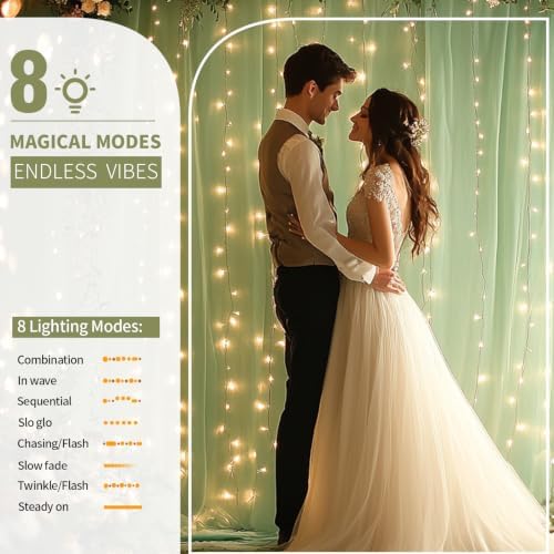 Sage Green Tulle Backdrop Curtain with Lights for Decor, 10x8FT in 10x8FT, alternate view 4