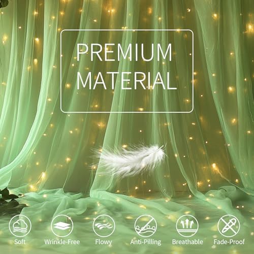 Sage Green Tulle Backdrop Curtain with Lights for Decor, 10x8FT in 10x8FT, alternate view 5