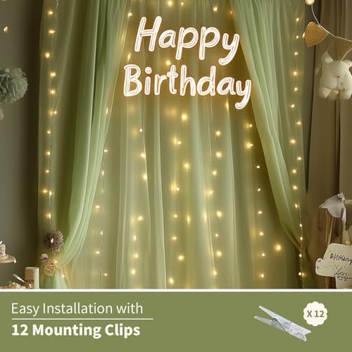 Sage Green Tulle Backdrop Curtain with Lights for Decor, 10x8FT in 10x8FT, alternate view 7