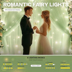 Sage Green Tulle Backdrop with Fairy Lights for Parites Wrinkle-Free Sheer Curtain Drapes Photo Back Drop for, alternate view