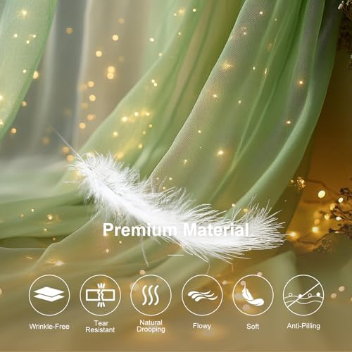 Sage Green Tulle Backdrop with Fairy Lights for Parites Wrinkle-Free Sheer Curtain Drapes Photo Back Drop for, alternate view