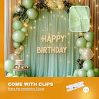 Sage Green Tulle Backdrop with Fairy Lights for Parites Wrinkle-Free Sheer Curtain Drapes Photo Back Drop for, alternate view