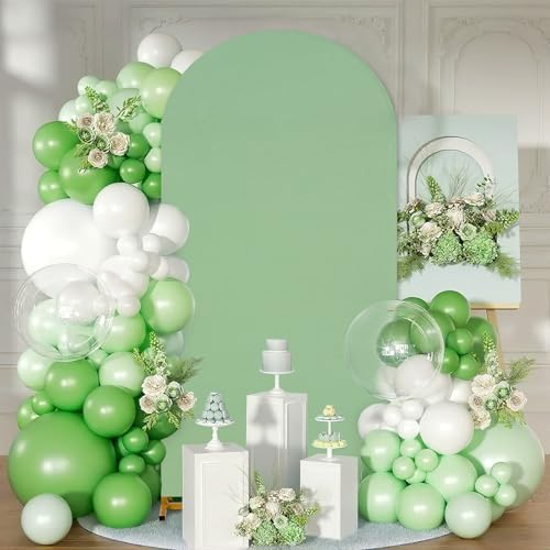 Sage Green Wedding Arch Backdrop Cover 6.6FT Spandex Fitted Backdrop in 3.3ftx6.6ft in Sage Green, alternate view 3