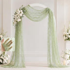Sage Green Wedding Arch Draping Fabric 1 Panel 28" x 20FT, Glitter Sheer Backdrop Drapes for Wedding Ceremony