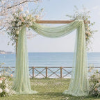 Sage Green Wedding Arch Draping Fabric 1 Panel 28" x 20FT, Glitter Sheer Backdrop Drapes for Wedding Ceremony, alternate view