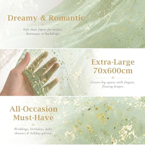 Sage Green Wedding Arch Draping Fabric 2 Panels 28" x 20 FT, Glitter Sheer Backdrop Drapes for Wedding Ceremony, alternate