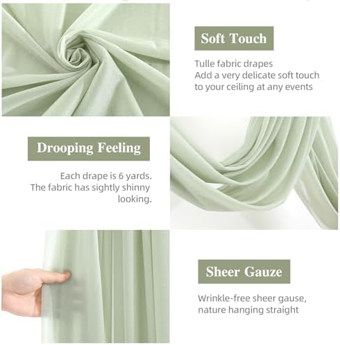 Sage Green Wedding Arch Draping Fabric 28" x19FT Sheer Curtain Drapes in 28" width x 19Ft length(1 Panel) in, alternate view