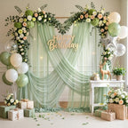 Sage Green Wedding Arch Draping Fabric 28" x19FT Sheer Curtain Drapes in 28" width x 19Ft length(1 Panel) in, alternate view