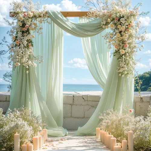 Sage Green Wedding Arch Draping Fabric 28" x19FT Sheer Curtain Drapes in 28" width x 19Ft length(1 Panel) in, alternate view