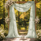Sage Green Wedding Arch Draping Fabric Sheer Curtain Drapes 2 Panels | 20 ft Extra Long Shimmery Backdrop, alternate view 2